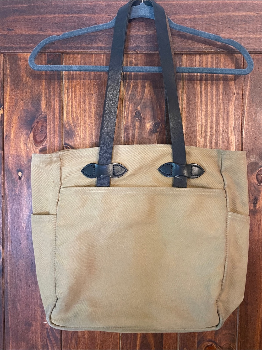 Filson Canvas and Leather Open Tote in Khaki
